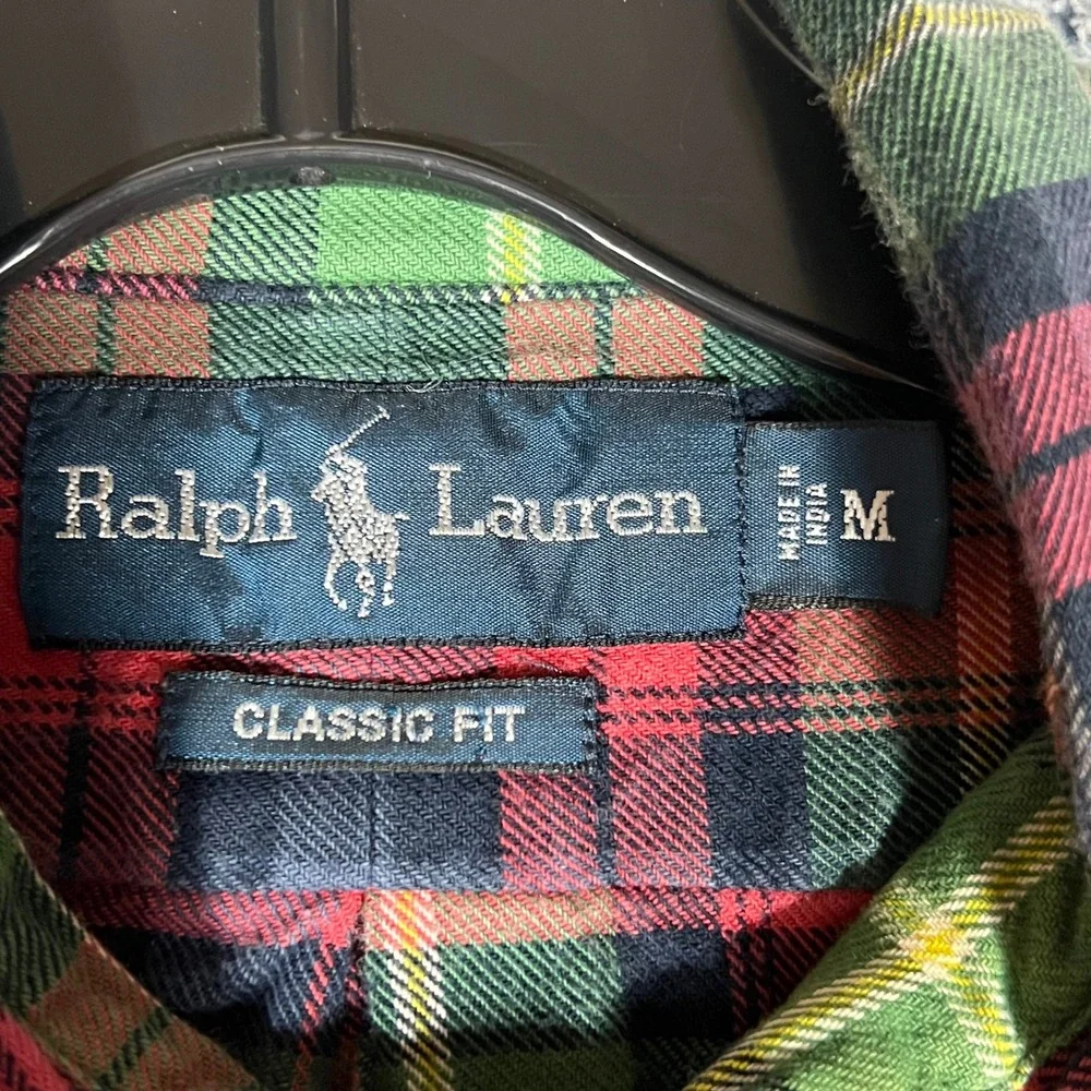 Ralph Lauren Mens Classic Fit Plaid Button‎ Down Shirt Red Green Blue Medium